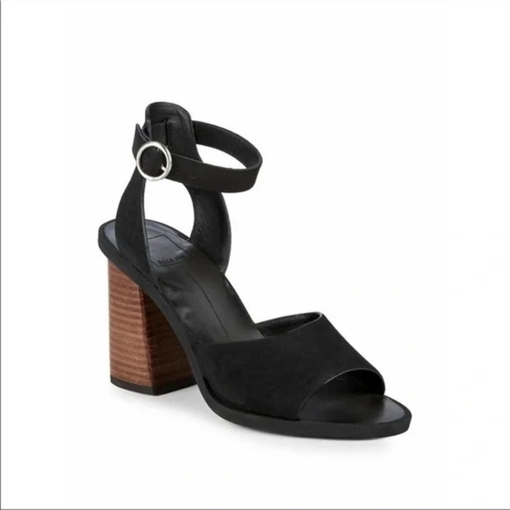 Dolce Vita Aaliyah Block Heel Sandals Leather Black Strap Womens Size 10 EUC